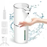 Seifenspender Automatisch, Seifenspender mit Sensor Infrarot 380ml Elektrischer Seifenspender, USB Wiederaufladbar, IPX5 Wasserdicht, Weiß