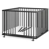 Sämann Laufstall Baby 100x100 cm Matratze Schlupfsprossen Black Edition Premium | Babybett aus Holz | Krabbelgitter