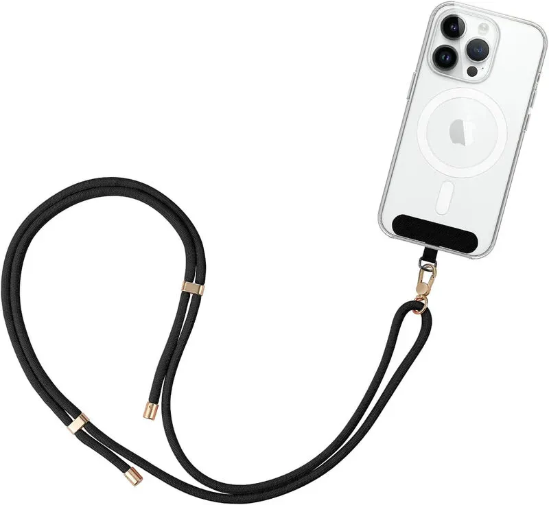 Grifema Handy Lanyard Verstellbar Schwarz Handy Gurt Crossbody mit Patch Handy Halsband Kompatibel mit den Meisten Smartphones 0.75M