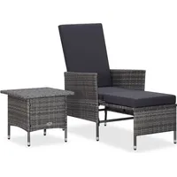 Ankonbej 2-tlg. Garten-Lounge-Set mit Kissen Poly Rattan Grau - Grau