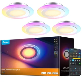 Govee Smart Einbaustrahler LED, RGBWW LED Spot 230V, 900LM, 11.5W Deckenspots Kompatibel mit Matter und Alexa, 2700K-6500K Dimmbare, 99mm Spots Deckenleuchte für Küche Wohnzimmer, 4 Stück
