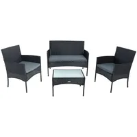Estexo Polyrattan Sitzgruppe Gartenmöbel Set 4-teilig Flechtdesign Rattan Gartenset - Schwarz