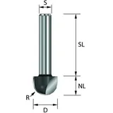 Edessö HW Hohlkehlfräser Z=2 Durchmesser 12 mm