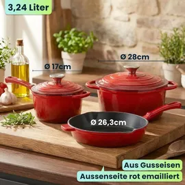 casativo Profi Gusseisen Topf-Set 3-tlg. Pfanne + Kochtopf + Stielkasserolle