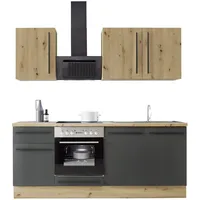 Kochstation Küchenzeile »KS-Florida« mit 38mm starker Arbeitsplatte, wahlweise mit E-Geräten/Einbauspüle, schwarz