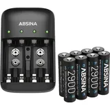 Absina Akku Ladegerät AA AAA & 9V inkl. 8X AA 2900