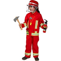 Kostüm Feuerwehr Junge Uniform Feuerwehrmann Anzug Fasching (116, Rot)