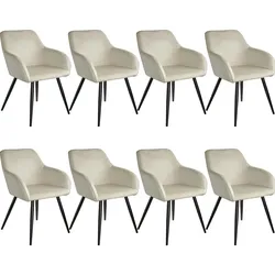 TECTAKE Esszimmerstuhl Marilyn Samtoptik, schwarze Stuhlbeine  8er Setcreme/schwarz