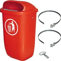 BRB-Lagertechnik 50 Liter Abfallbehälter rot im Komplettset mit Schellenband
