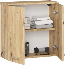 Akord Badezimmerschrank, Eiche Artisan, Holzwerkstoff, Nachbildung, Holz Optik, 2 Fächer, Rechteckig, 60x60x22.5 cm, Badezimmer, Badezimmerschränke, Hängeschränke