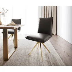 DELIFE Chaise-pivotante Lelio-Flex Cuir véritable noir Piétement croisé anguleux doré Pivotant à 180° Ressorts ensachés, Chaises de salle à manger