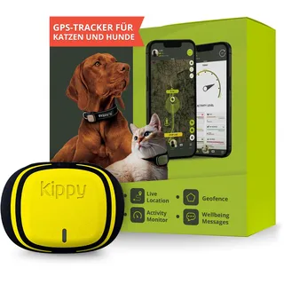Kippy – GPS Tracker Halsband Evo für Hunde und Katzen – Gesundheits- und Aktivitäts-Tracker – GPS Tracker Katze, Hund – Wasserdichter GPS Tracker – Ortungsgerät mit Sofortalarm und Led – Gelb