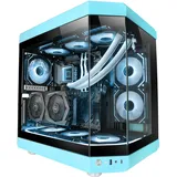 Mars Gaming MC-3T, Custom ATX-Gaming-Gehäuse, Triple Window Durchgehend Gehärtetes Glas, Volle Flüssigkeitskühlung, Dual Side Kamera, 3X Vertikale PCI Slots, USB-C und USB 3.0, Blau