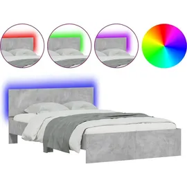 vidaXL Bettgestell mit Kopfteil LED-Beleuchtung Betongrau 140x200 cm