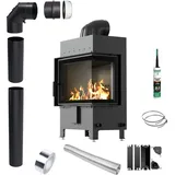 KRATKI LUCY Rechts Kamineinsatz 12 kW fi200 Schwarz Eckrohrset - Schwarz