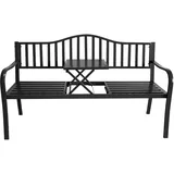 Metall Gartenbank mit integriertem Tisch - 150 x 56 cm - Sitzbank 2in1 schwarz pulverbeschichtet - Parkbank Bank mit Klapptisch Ablage für Garten Balkon Terrasse 450kg Belastbarkeit wetterfest