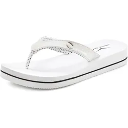 Badezehentrenner, Sandale, Pantolette, Badeschuh ultraleicht mit Glitzerband VEGAN, Gr. 35, weiß, , 45839507-35
