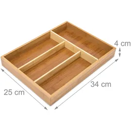 Relaxdays Besteckkasten aus Bambus 4 Fächer 4 x 25 x 34 cm