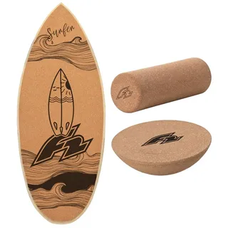 F2 Kork Balance Board Surf 74x30cm mit Korkrolle + Kork Halbkugel
