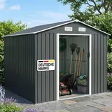 BRAST Gerätehaus Geräteschuppen Metall | TÜV geprüft | viele Größen | 163x89x180-278x323x192cm | Pultdach Satteldach | Gartenhaus mit Schiebetür | Anthrazit | wetterfest wasserdicht | 235x217x192cm