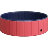 Hundepool Planschbecken Für Hunde, Schwimmbecken Aus Pvc+holz, Rot, Ø100xh30 Cm, Sommererfrischung