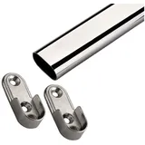 SO-TECH® Garderobenstange Schrankstange oval 30x15 mm Chrom poliert mit Stangenlagern, Set mit Stange 100 cm und 2 Haltern silberfarben 100 cm