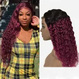 Kinky Curly #1b99j Burgundy Human Hair Perückes Red Perücke Ombre Brazilian Remy Hair Perücke 100% Unprocessed Virgin Hair With Baby Hair For Women 150% Density Human Hair Perückes 14 Inch