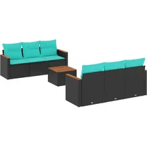 vidaXL 7-teiliges Gartensofa-Set mit Kissen, schwarzes Polyrattan - Schwarz