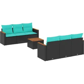 vidaXL 7-teiliges Gartensofa-Set mit Kissen, schwarzes Polyrattan - Schwarz