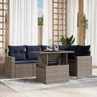 vidaXL 6-teiliges Gartensofa-Set mit Kissen, grau, Polyrattan