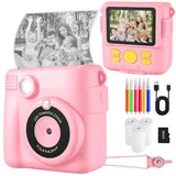 Kinderkamera Spielzeug, 2.4 Zoll Bildschirm DIY Sofortbildkamera Kinder, 1080P HD-Video Digitalkamera für Kinder, mit 32GB SD Karte & Druckpapier, Geschenk für Mädchen & Jungen ab 3-14 Jahren (Rosa)