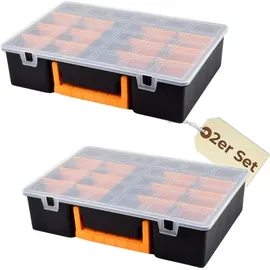 GarPet 2er Set Sortimentskasten 17 Fach mit Tragegriff Sortierkasten für Kleinteile Organizer Schrauben Sortierbox Kleinteilemagazin Sortimentsboxen