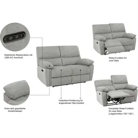 Home Affaire »LANNOY, mit manueller o. elektrischer Relaxfunktion in beiden Sitzen.« Elektrische Variante mit USB A/C. Federkern, Webstoff