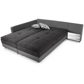 luma-home Ecksofa-Dauerschläfer Doppelbett Federkern Bettkasten Couch in Anthrazit, Grau / 15106