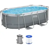 Bestway Power Steel Frame Pool Set mit Filterpumpe 305 x 200 x 84 cm, grau, oval