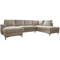 Mid.you Wohnlandschaft, Beige, Textil, 8-Sitzer, Ottomane rechts, U-Form, 303x197 cm, Made in EU, Liegefunktion, Rücken echt, Wohnzimmer, Sofas & Couches, Wohnlandschaften, Wohnlandschaften in U-Form