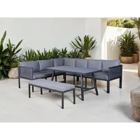 Konifera Gartenlounge-Set KONIFERA "Ecklounge »Edessa«", grau (dunkelgrau, grau,), Aluminium, Sitzmöbel-Sets, Armlehne mit Seilgeflecht und Nonwood-Latten