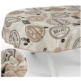 ANRO Tischdecke mit Tee und Kaffee aus Textil Tischtuch mit Beschichtung Tischwäsche (Einzelstück 1-tlg), auch als Gartentischdecke - mit Schutzschicht beige Oval | 140 cm x 240 cm x 0.3 mm