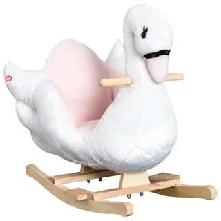HOMCOM Schaukeltier Schaukelpferd mit Sicherheitsgurt Musik, 57 cm Baby Schaukel aus weichem Plüsch Schaukelspielzeug Spielzeug Wippe für Baby Kinder Kleinkinder ab 18 Monate Holz