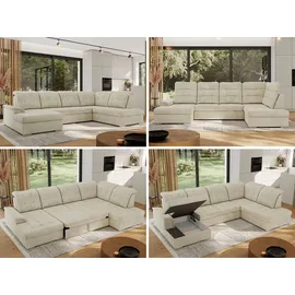 MKS Meble Eckcouch Samt U-Form 3-Sitzer Beige