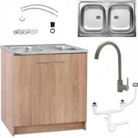 Stamar | Küchenschrank, mit Spüle, 80 cm, Eiche Sonoma, mit Armatur und Siphon - Bronze