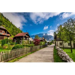 Fototapete PAPERMOON "ALPEN-DORF im Gebirge", bunt, B:3,50m L:2,60m, Vlies, Tapeten