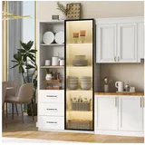 Odikalo Glasvitrine Vitrinenschrank Eckvitrine mit LED-Beleuchtung und Stauraum (LED-Vitrine 80 x 40 x 160 cm - Bücherschrank mit Tür aus gehärtetem Glas und LED-Beleuchtung, 3 Schubladen und 3 offene Fächer, Aluminiumrahmen, mehrfarbige LEDs, Soft-Close-Scharniere, Küchenschränke, Weiß) weiß