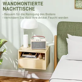 Homcom 2er Set, schwebender Nachtschrank mit Schublade, offenes Fach, Wandregal, Nachtkommode für Schlafzimmer, Nachttische