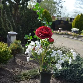 2474U Kunstblumenstrauß rot weiß, Künstliches Blumen-Bouquet 50 cm Elke - Rot/Weiß/Grün