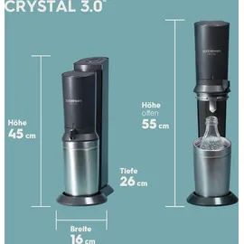 Sodastream Crystal 3.0 schwarz + 2 Glaskaraffen + Zylinder