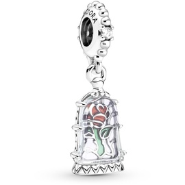PANDORA Disney Die Schöne und das Biest Verzauberte Rose Charm-Anhänger in Sterling-Silber mit Zirkonia, 790024C01