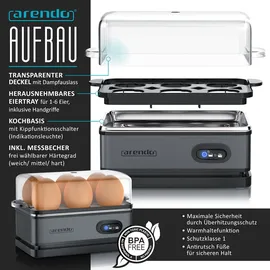 Arendo Frühstücks Set in Grau - Wasserkocher / Langschlitz Toaster / Eierkocher