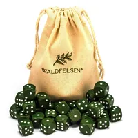Waldfelsen 6, 12, 20, 30 oder 50 hochqualitative Holzwürfel aus echtem Buchenholz Augenwürfel Spielwürfel aus Holz in 16 mm Standardwürfel mit Stoffbeutel Würfelset (Moosgrün, 30 Stück)