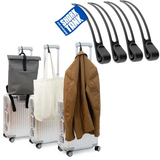 Luggage Hook Reise Haken für Jacke & Tasche (4 Stk.) - Die nützlichen Haken für Koffer halten Reisezubehör bis 10kg, Coole Geschenke für Reisende & Flugbegleiter Geschenk, 4er Pack Kofferhaken Schwarz